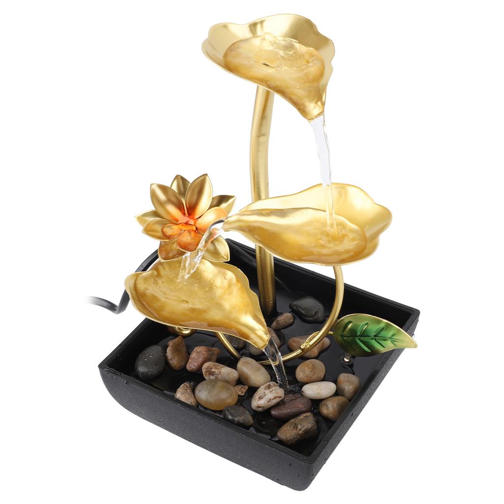 Tabletop Waterfall Fountain 3 Tier Lotus Leaf LED Light Circulating Flowing Water Adjustable Indoor Desk Water Fountain