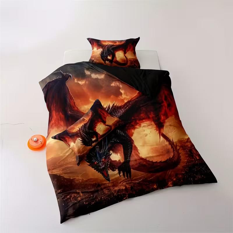 3Pcs Duvet Cover Set Ancient Wild Animal Dragon Print All Season Bedding Set Soft Comfortable Breathable For Bedroom Decor