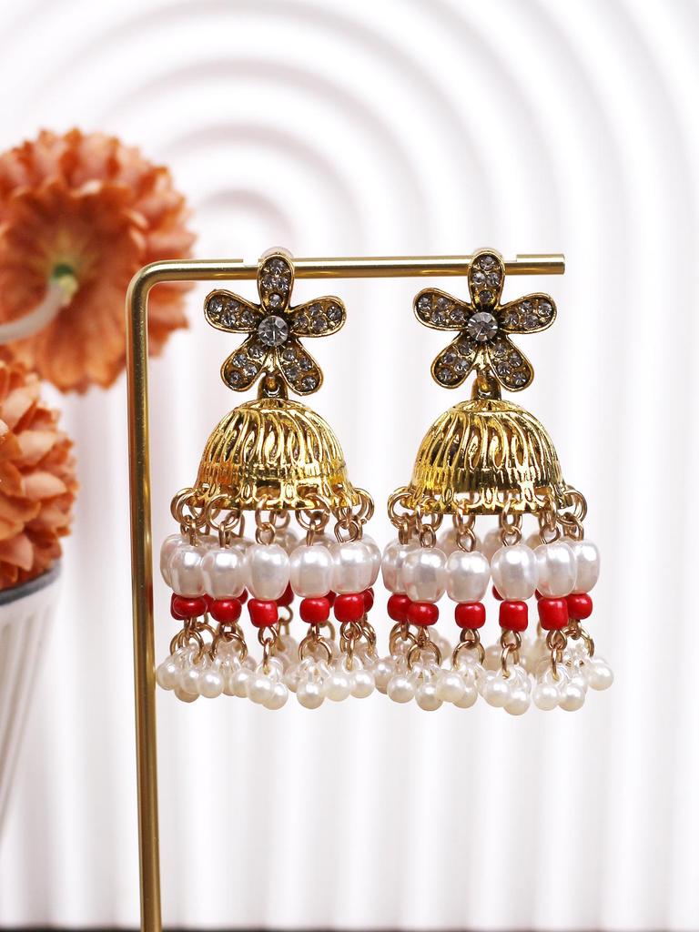 Bohemian Rhinestone Tassel Pearl Earrings - Retro Ethnic Bell-Shaped Design