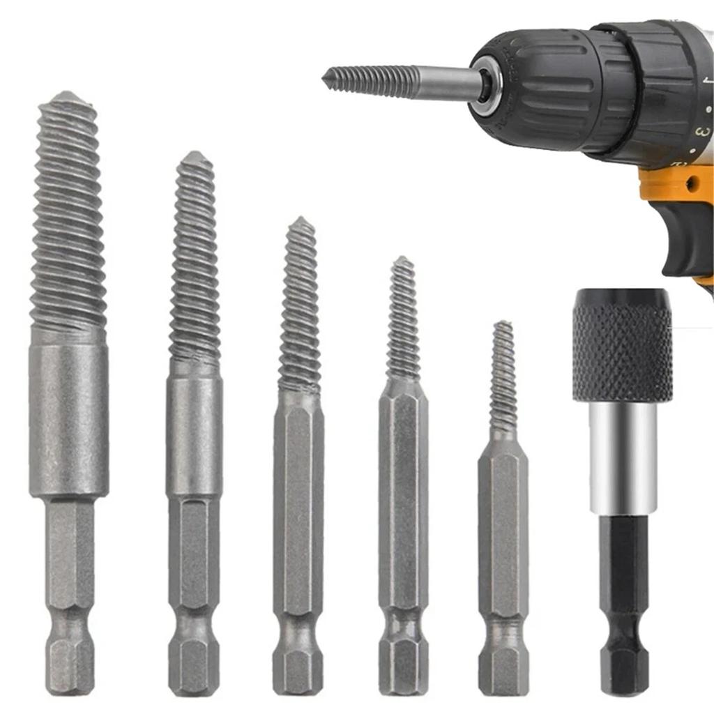 1/6Pcs Damaged Screw Extractor 1/4 Hex Shank Tool Set Broken Stripped Bolt Remover