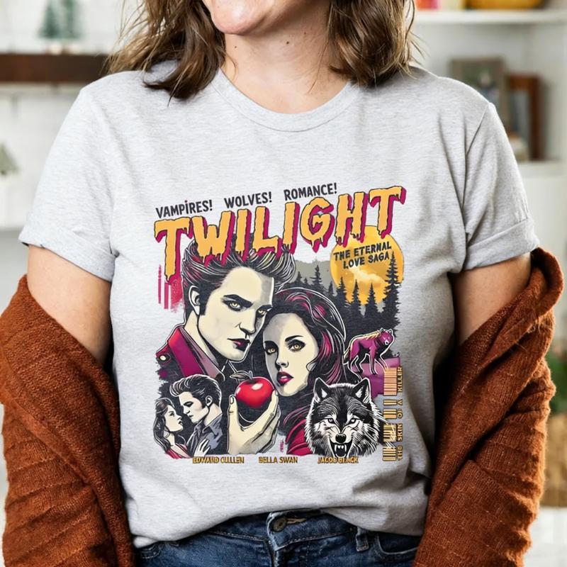 Vintage Movie Lovers Twilight Fans Homage Tshirt Gift for Book Lover Twilight Saga Comic Vampires Wolves RoUnisexce Retro Tee
