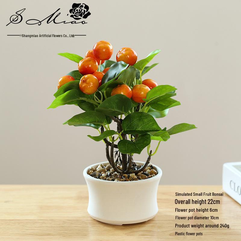 Creative Wooden Basin with Artificial Green Plant Bonsai Ornament for Display and Decoration.
