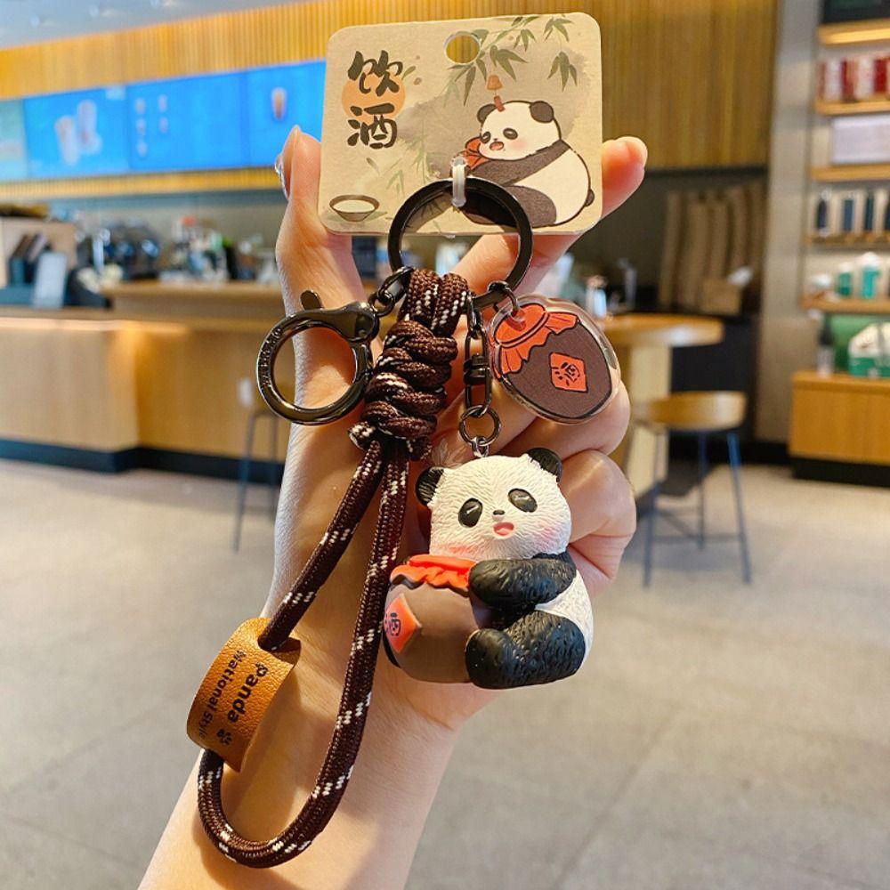Chinese Style Panda Keychain Cartoon Car Key Ring Lovely Panda Dolls Pendant Bag Decoration