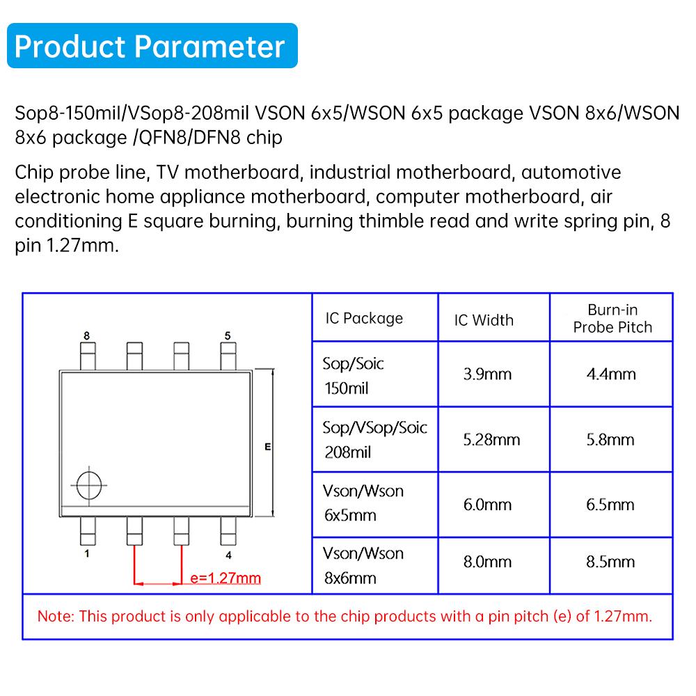 SOP8/WSON8/QDFN8 Microchip Surface Mount Spring Needle Burning Read Write Test Probe Suitable for Test Writing Program Burning