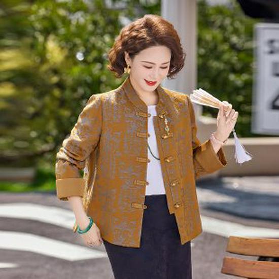 

Women s 2026 Spring Chinese National Style Jacket - Elegant Tang Suit Top 3XL жовтий