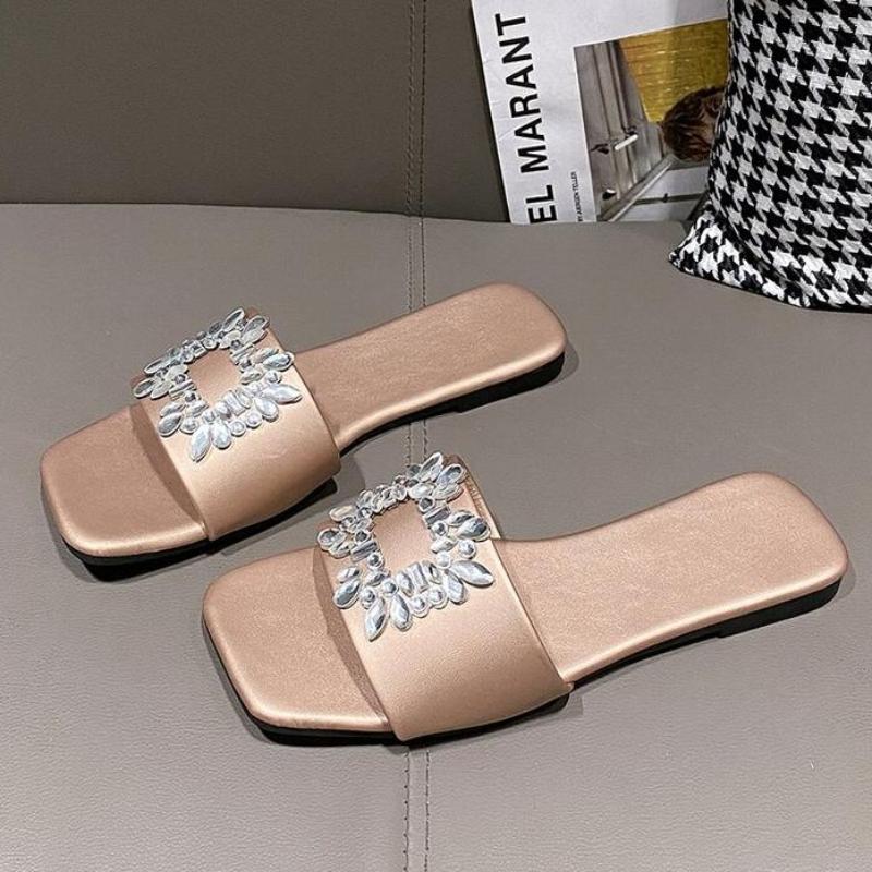 Summer Slippers for Women Flip Flops Flats New Pleated Korean Slippers Women Sandals Green Slip on Shoes Big Size 36-43