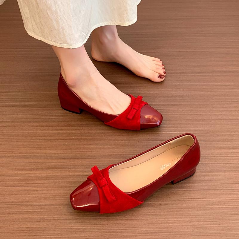 Fashion 2025 New Summer Fashion Shallow Lazy Single Shoes New Square Toe Bow Slip-on Anti-slip Wear-resistant Square Heel Shoes