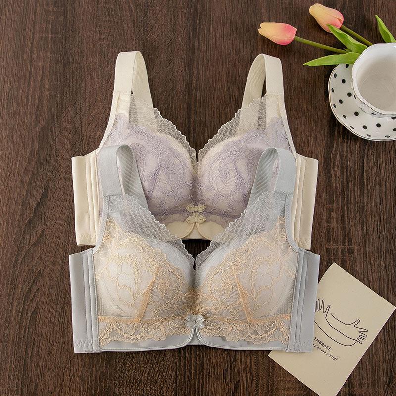 New Year's Red Bra Lace Small Breasts Gathered Adjustment Breast Bra Medium Thick Cup Sliding Cotton Bra