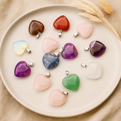 Gemstone Heart Pendants 20x6mm, Assorted Set of 12
