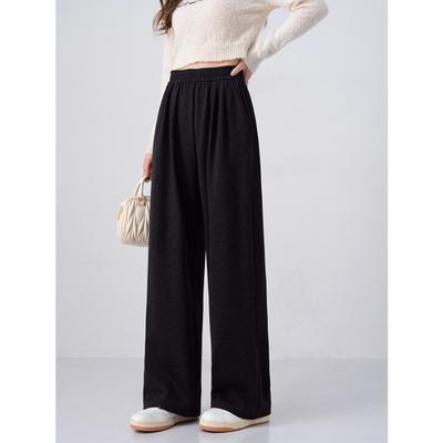 Autumn and Winter New Sheep Fine Lines Loose Versatile Women's High Waist Yamamoto Wide Legs Casual Straight Mopping Long Pants