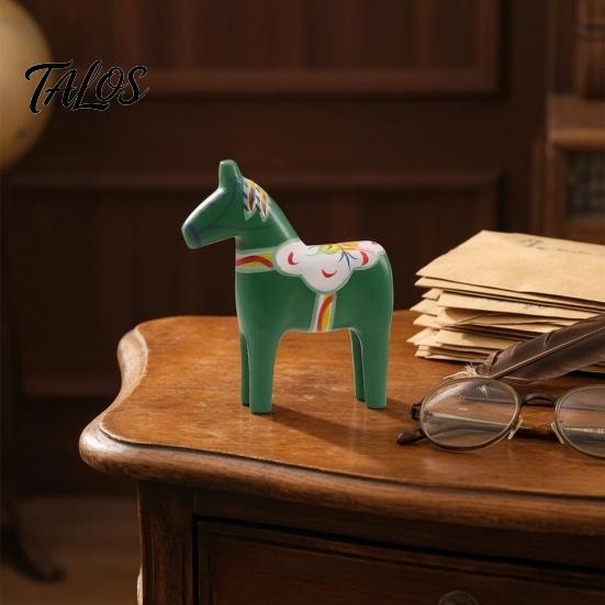 Wooden Dala Horse Decoration Hand Painted Trojan Figurine, Solid Wood Vintage Scandinavian Ornament Statue, Rustic Decorative Tabletop for Home