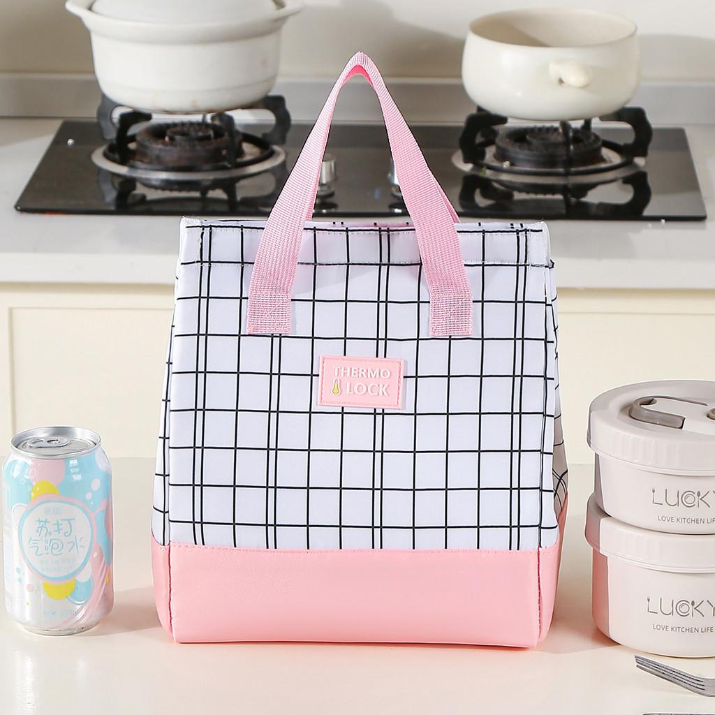 Grid Minimalist Oxford Lunch Bag Tote With Insulated Storage Commuters For