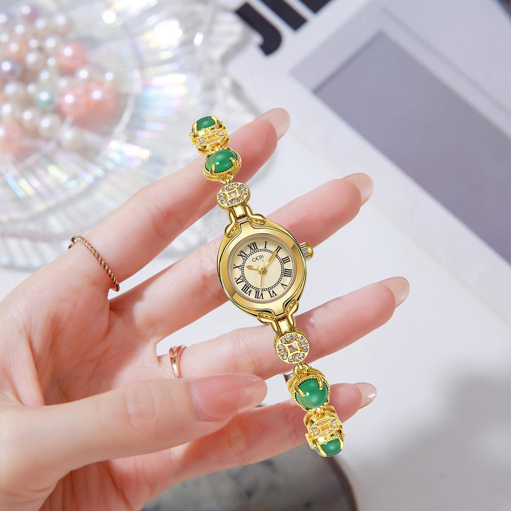 Niche High-End Jade Watch Chinese Wind Copper Coin With Alloy Watch Women'S Retro Waterproof Quartz Watch