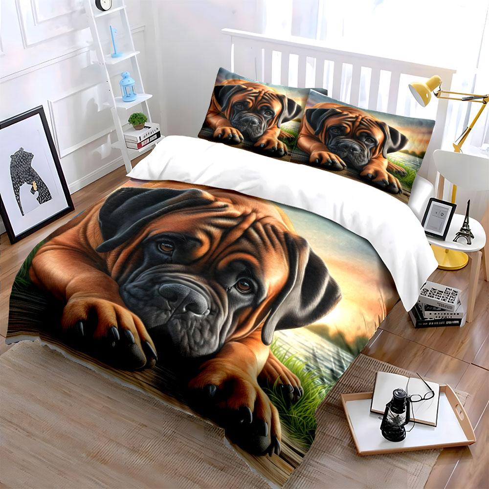 Big Dog Under Warm Sunset Pattern Duvet Cover Set Digital Print Colorful Polyester Bedding with Zipper Closur for Kids Gifts