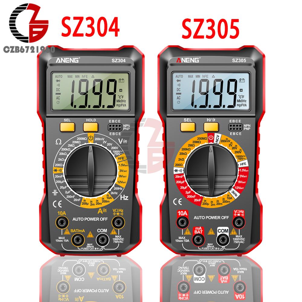 SZ304 SZ305 ANENG Digitalmultimeter Volt Ohm Ampere-Messgerät mit automatischer Bereichswahl für AC/DC-Stromspannungswiderstandsfrequenztester 2000