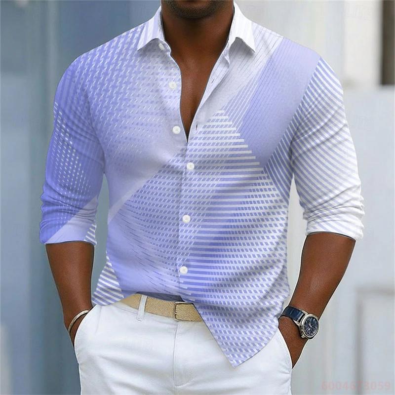Men's Shirt Gradient Striped Long Sleeved Shirt Casual Business Collar Shirt Spring and Autumn New Trend Men's Top