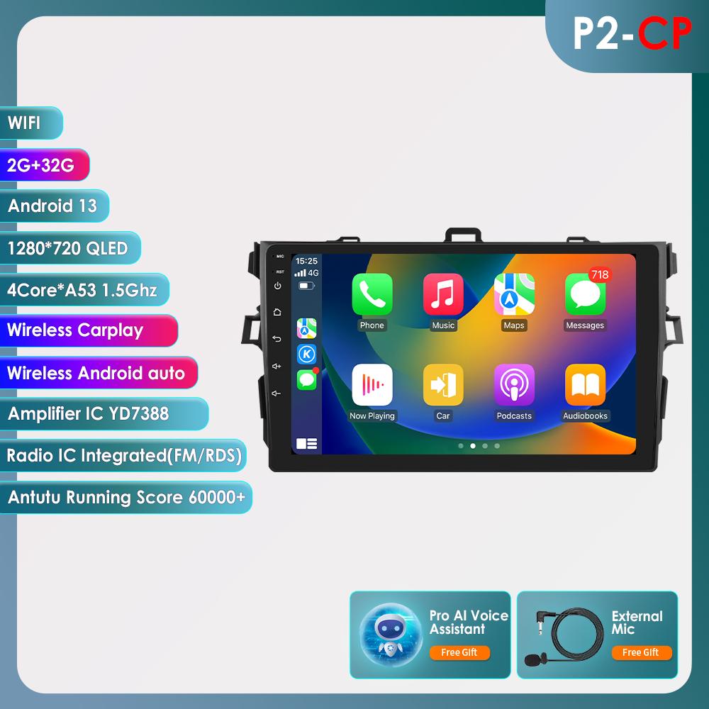 

OSSURET 8G 128G 2 Din Android Авто Магнитола Мультимедийный Плеер Для Toyota Corolla E140/150 2007 - 2011 Навигация GPS Головное Устройство Интеллектуальный Carplay P2CP 4Core 2G 32G AI