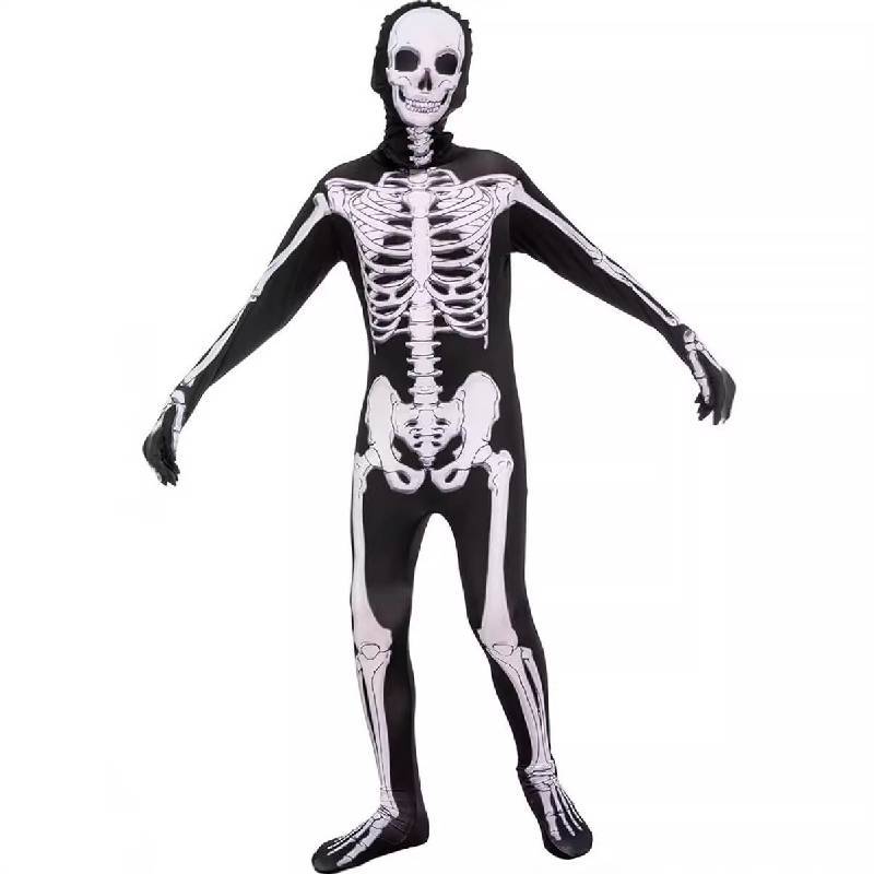 Tuta Intera da Cosplay Scheletro di Halloween con Stampa Digitale per Bambini Role Play