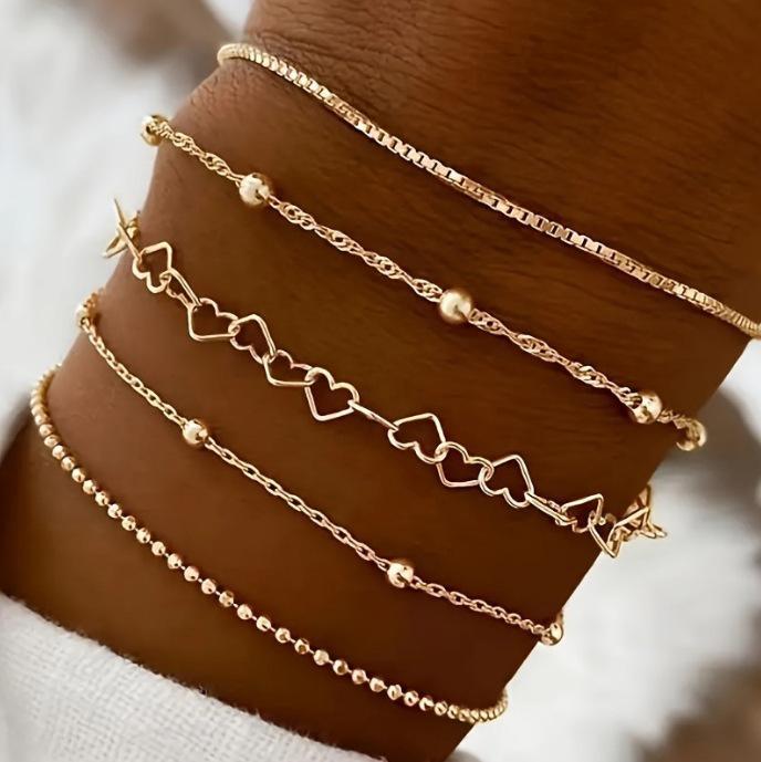 Bohemian Minimalist Women's Hand Jewelry Set: 6 Multi-layer Simple Bracelets