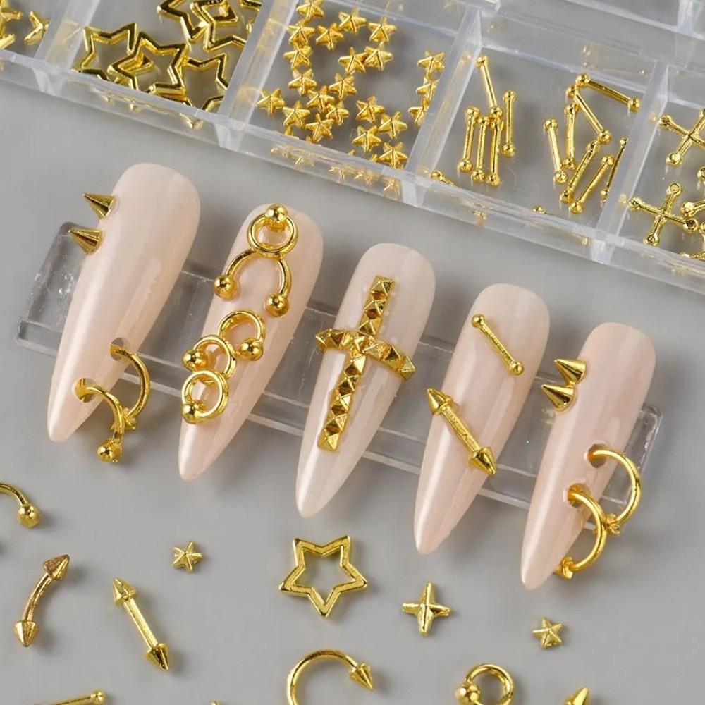Silvery Golden Nail Charms Y2K Nail Decor Fashion Manicure Accessories