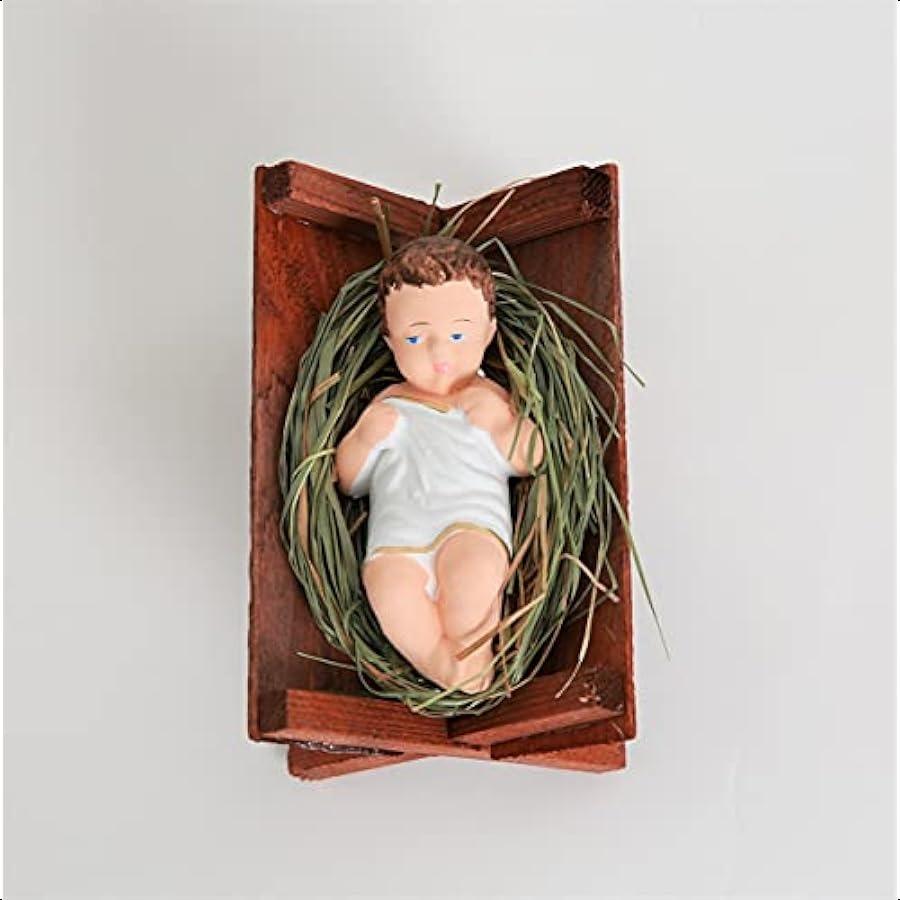 

Младенец Иисус в деревянной люльке, лежащий на натуральной соломе, маленькая 4-дюймовая фигурка для рождественского вертепа United States