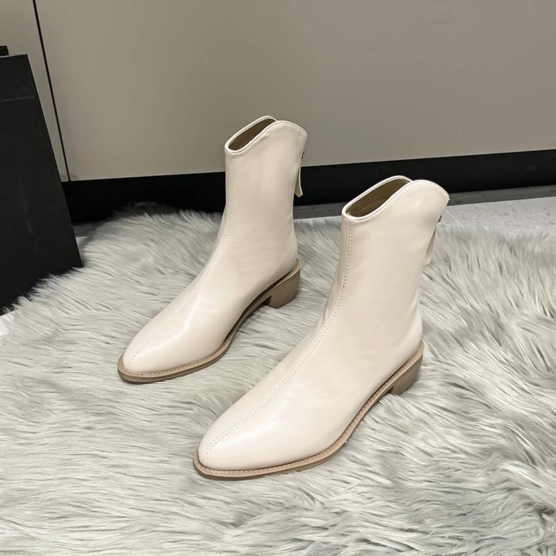 Women's Shoes Classic Pointed Toe Women's Boots Comfortable Low Heel Zipper Boots Solid Color Simple Large Size Women's Shoes