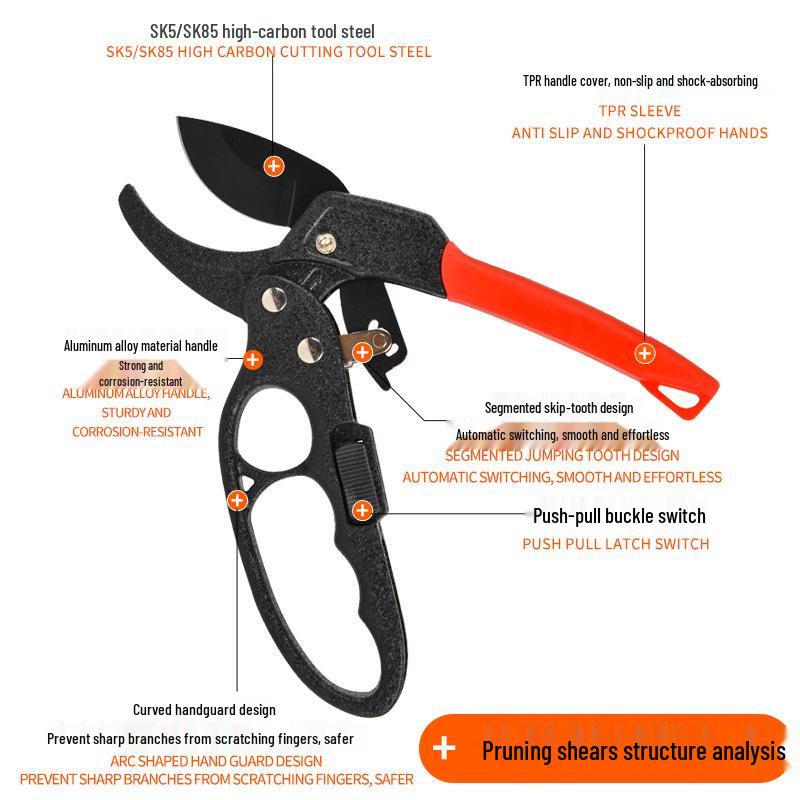 Horticultural Labor-Saving Pruning Shears: Powerful, Segmented Design for Thick Branches and Fruit Trees