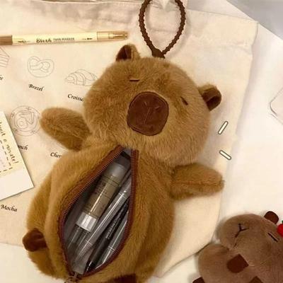 1 Stuk Schattige Pluizige Capibara Etui Kawaii Cartoon Dier Anime Capibara Potloodzak Grote Capaciteit Opbergtas voor Schrijfwaren