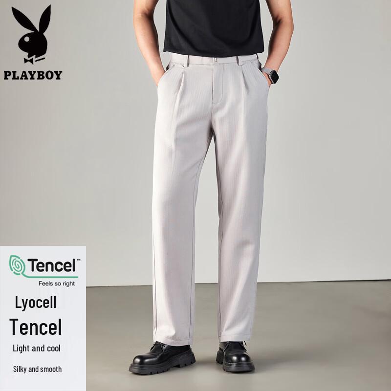 PLAYBOY Men s Linen Blend Straight-Leg Casual Pants 36 светло-серый