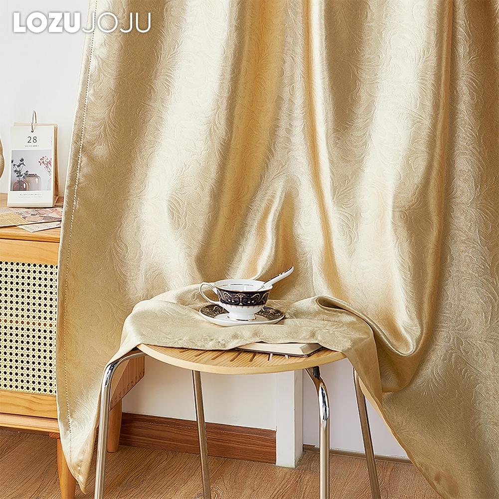 1 ks LOZUJOJU Evropský luxusní zatemňovací zlaté jednobarevné zatemňovací a žakárové průsvitné dvouvrstvé závěsy do ložnice, obývacího pokoje, domácí dekorace