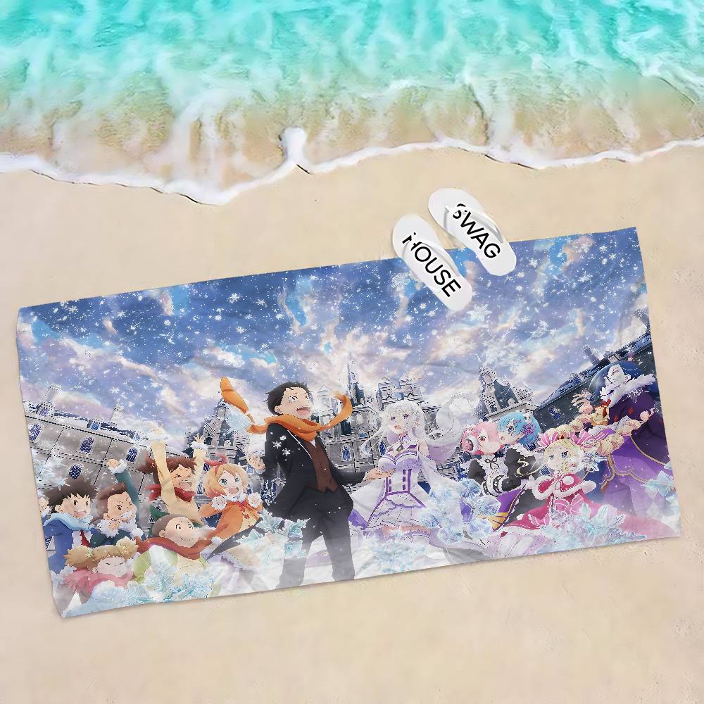 Re Zero Anime Mikrofaserdecke Schnelltrocknende Strandtücher Übergröße Druck Super Saugfähige Poolhandtuchdecke