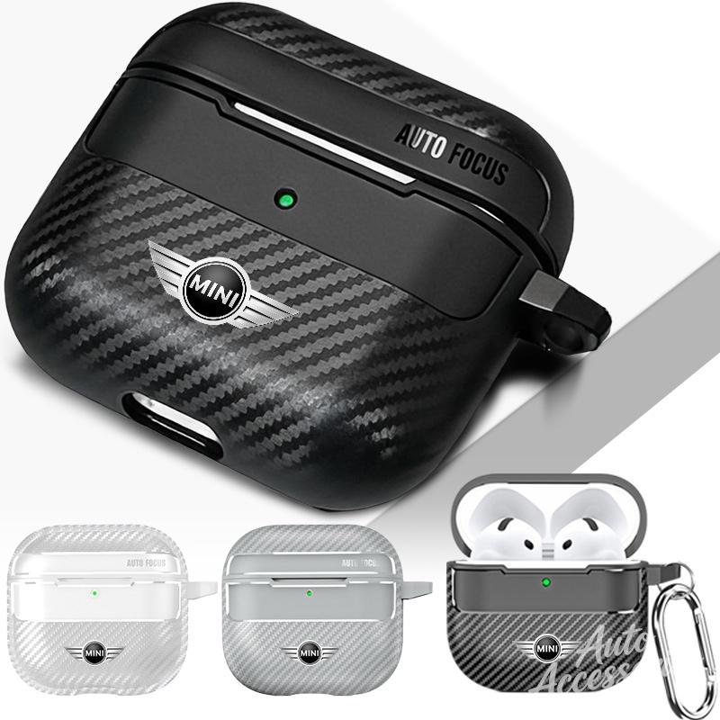 Carbon Fiber Earphone Case Bluetooth Headset Shell For Airpods 1/2/3/4/Pro With Carabiner Keychain For BMW Mini Cooper One JCW
