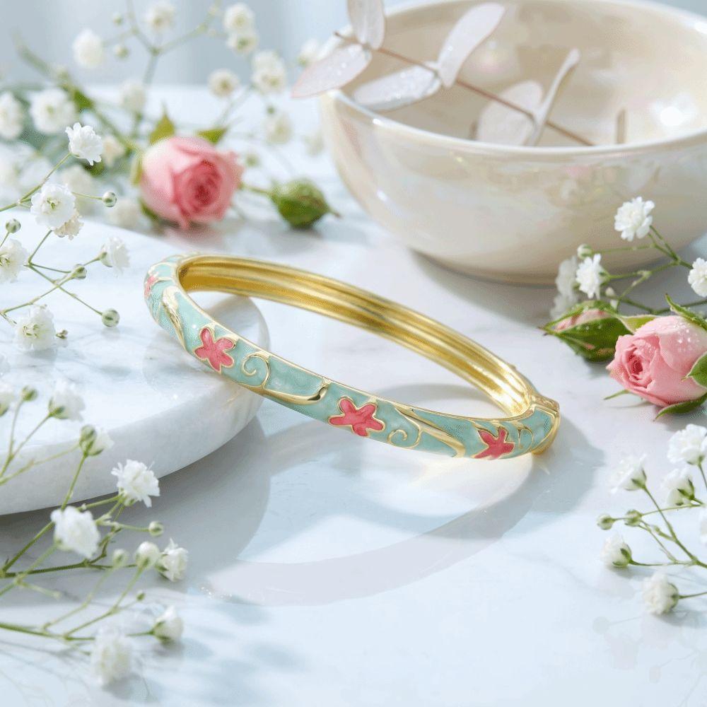 Vintage Enamel Bracelet Five-Petal Flower Enamel Dropped Glaze Bangle  Party Jewelry