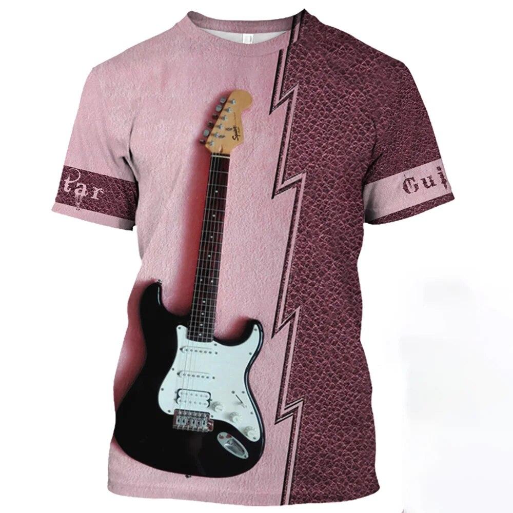 3D tištěný vzor kytarového nástroje s krátkým rukávem 2023 Nové pánské tričko Móda Street Harajuku Neutrální tričko Ležérní Zábava Top