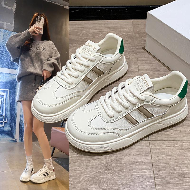First layer cowhide~ genuine leather thick-soled white shoes women's shoes 2025 autumn new casual sports single shoes women's board shoes