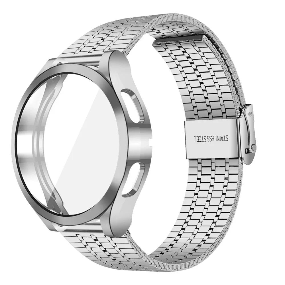 For Samsung Galaxy Watch 7 6 5 4 40mm 44mm 5pro 45mm Band+case TPU Bumper 6classic 47mm 43 Stainless Steel Strap Protector Case