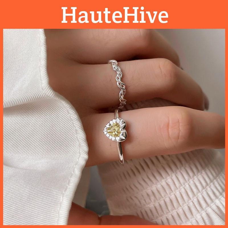 Crystal Yellow Beautiful Heart Ring For Women Stylish And Adjustable Jewelry Copper