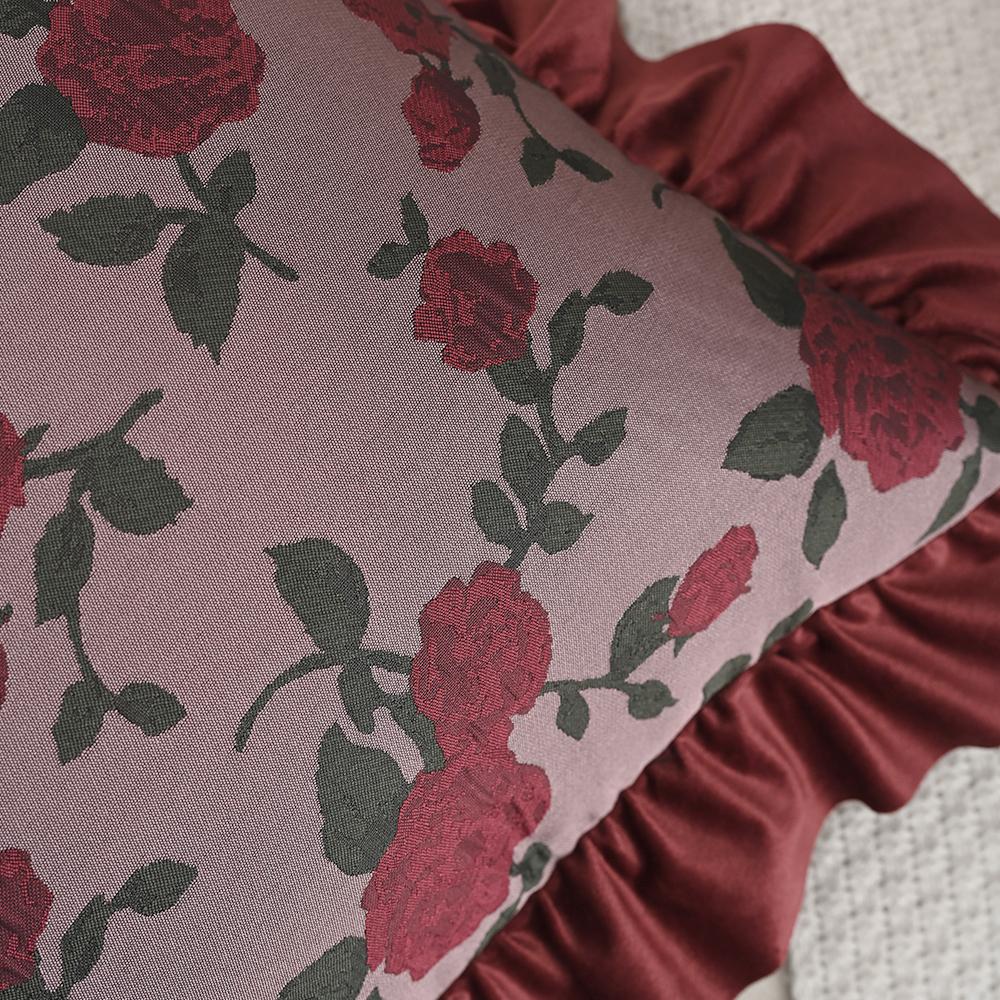BUYNOW Red Rose Jacquard Hollandaise Lace Pillowcase Vintage Pastoral Living Room Sofa Cushion Cover Home Bedroom Saddle Decor