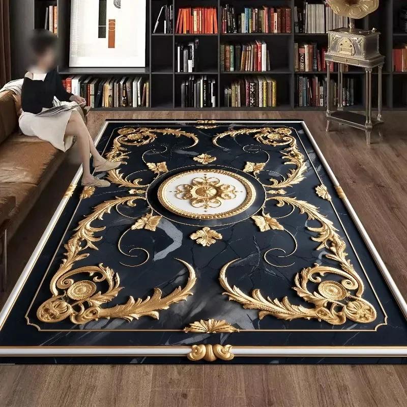 

Black 3D Floral Gold Frame Living Room Carpet Modern Luxury Decoration Parlor Sofa Table Area Rug Non-slip Study Room Decor Mat 80x120cm