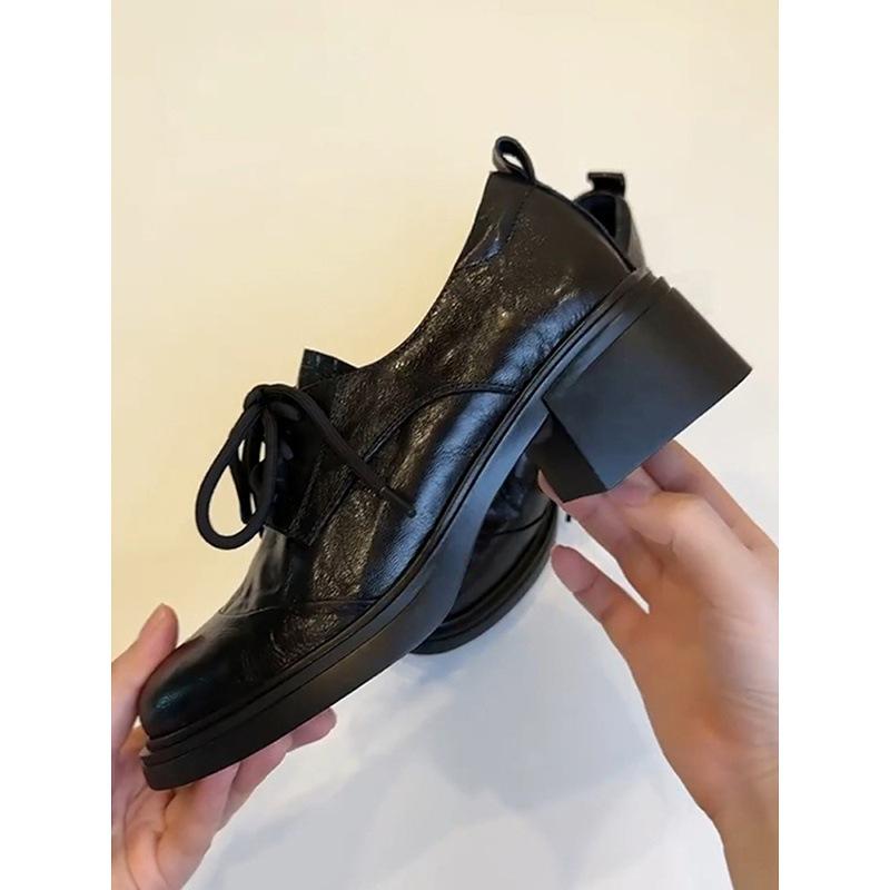 Retro Round-toe Lace-up Shoes, Versatile Commuting Shoes with Thick Heels, Women's Single Shoes