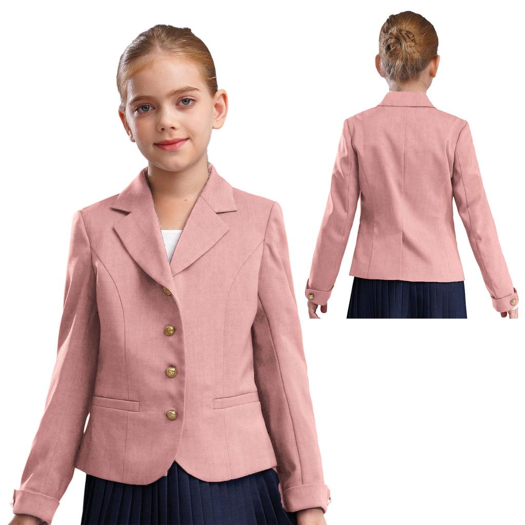 Girls School Uniform Blazer Lapel Long Sleeve Button Down Suit Jacket Front Pockets Formal Wear Academic Clothing