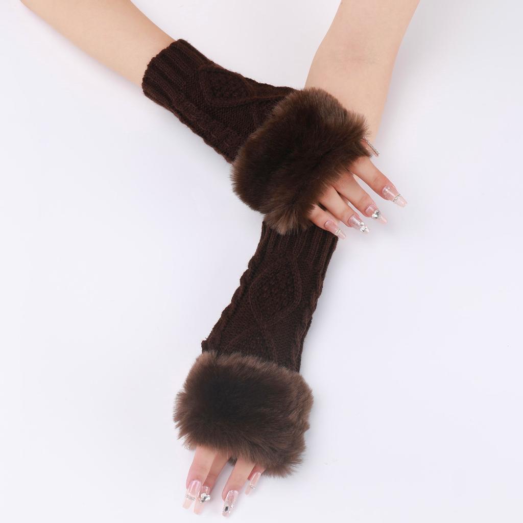 Diamond Shaped Short Gloves for Women Knitted Warm Half-finger Arm Sleeves