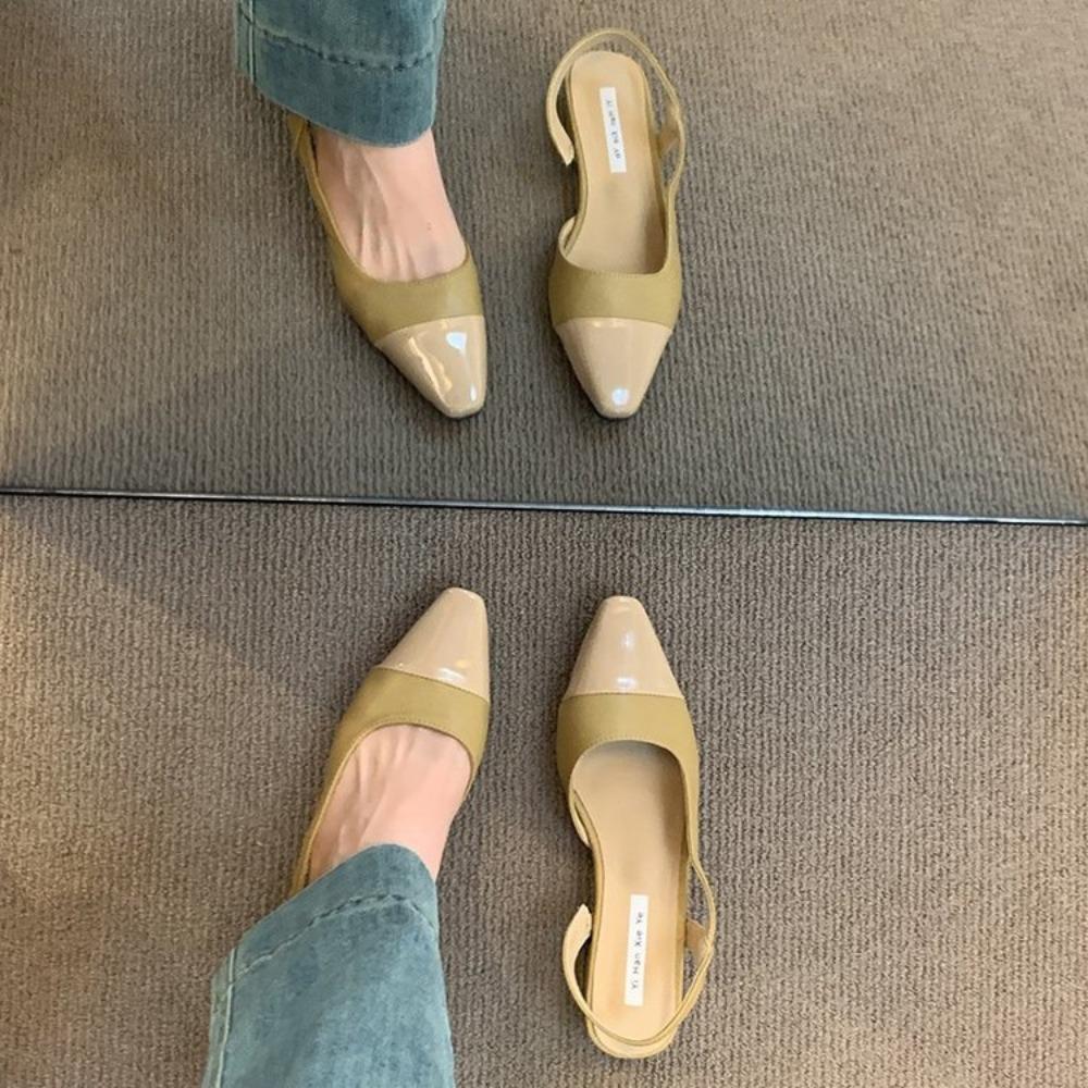 Women's French Nude Color Pointed Small Fragrant Style Ladies Thick Heels Back Air Style Single Shoes Low Heel Baotou Sandals