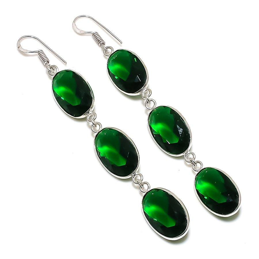 

Ювелирные серьги из стерлингового серебра 925 пробы с натуральным хромдиопсидом 3,27 дюйма m8y05