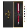 Scriveiner Premium EDC Fountain Pen Stunning Matte Red Pocket Pen with Chrome Schmidt Perfect Writing Instrument Gift Set for Men Stylish Office