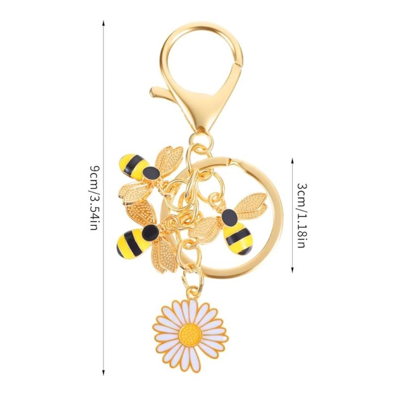 2Pcs Flower Bees Keychain Zinc Alloy Stylish Rustproof Keyring Nature Inspired Jewelry Accessory For Women Men Gift