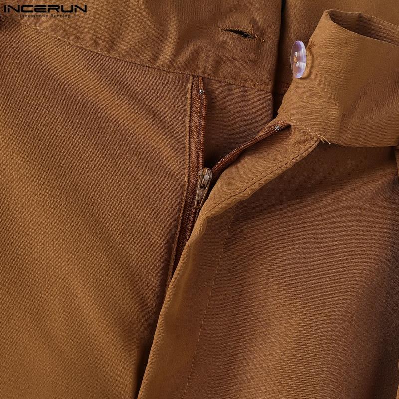 INCERUN Men High Zip-up Waist Solid Casual Pleating Long Wide Legs Pants Trousers