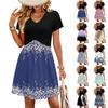 Modisches Damenkleid mit Print, V-Ausschnitt, kurzärmelig, locker, lässig, für den Strandurlaub