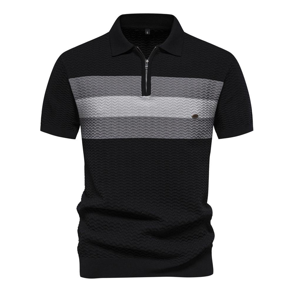 

Men s Summer Striped Polo Shirt, Half-Zip Short Sleeve Business Casual Shirt, Lightweight Fashion Collared Top XXL чорний