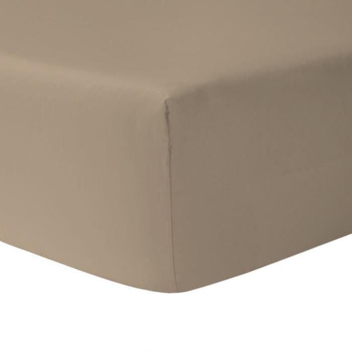 DUBLANC Drap Housse 200 x 200 cm TAUPE CLAIR - 100 % coton